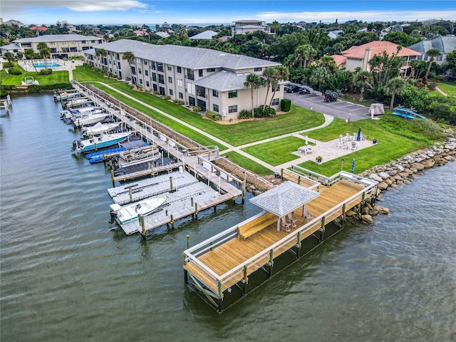 bird's eye view featuring a water view