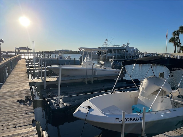 view of dock featuring a water view