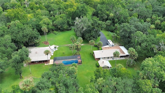 aerial view featuring a forest view