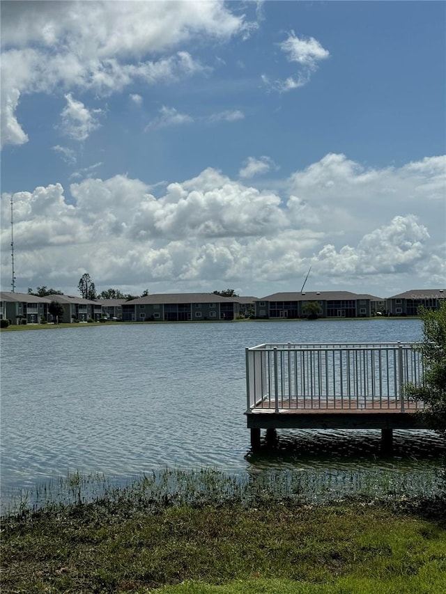 view of dock with a water view