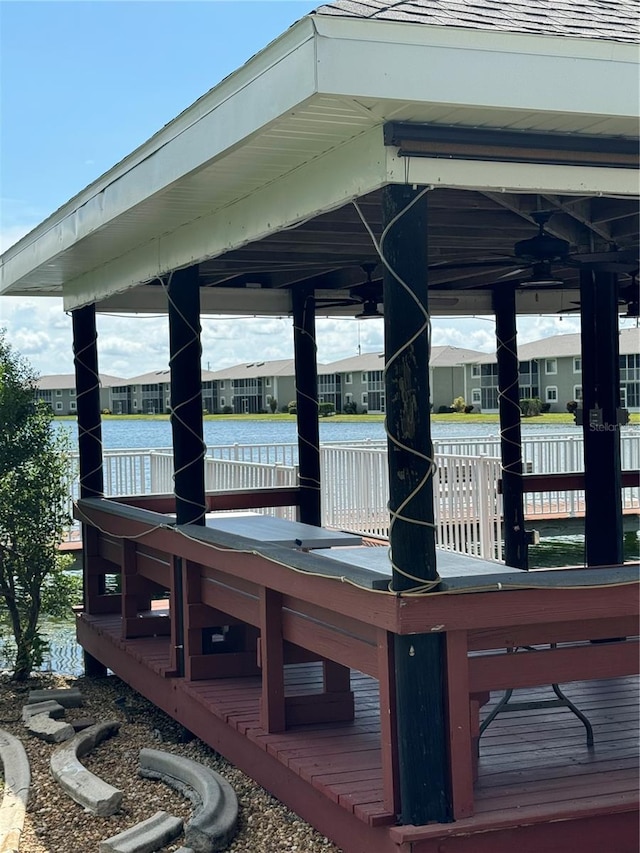 dock area featuring a deck with water view