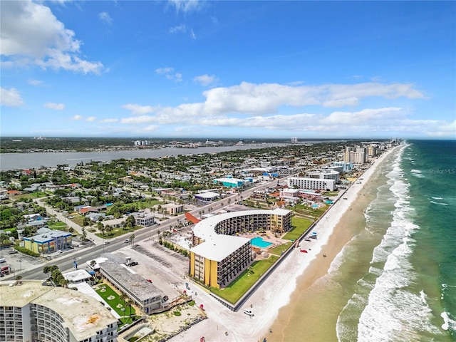 aerial view with a beach view and a water view