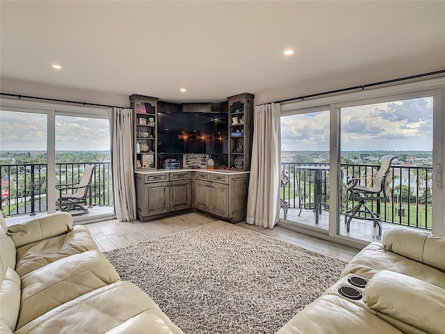 living room with light hardwood / wood-style floors