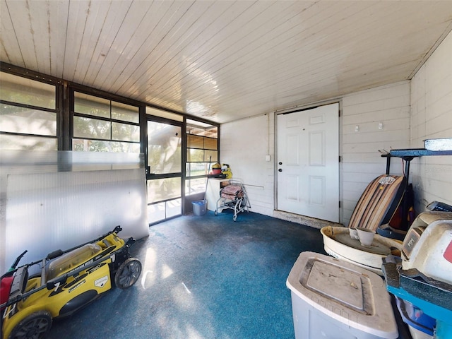 interior space featuring wooden ceiling