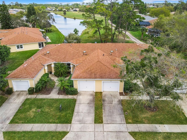 bird's eye view featuring a water view