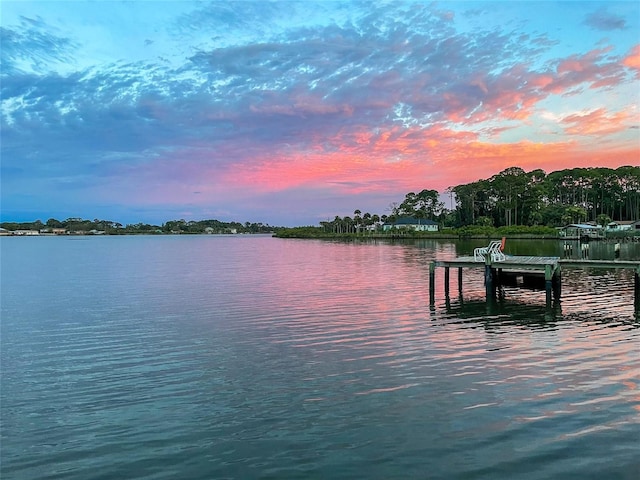 view of water feature with a boat dock