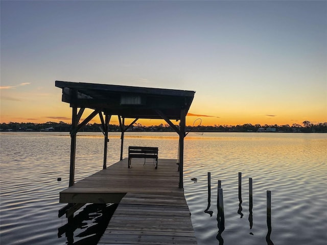 view of dock with a water view