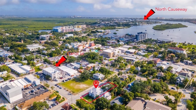 aerial view with a water view