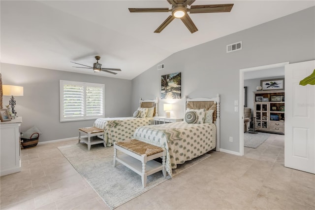 bedroom featuring lofted ceiling and ceiling fan