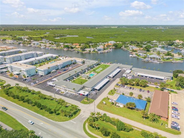 aerial view with a water view