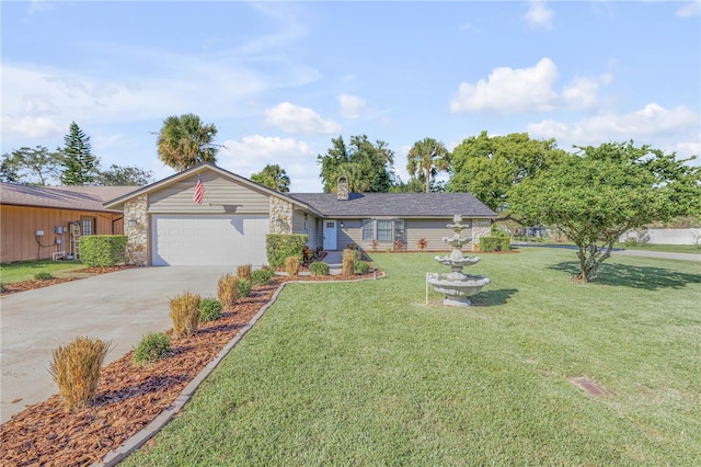 single story home with a front lawn and a garage