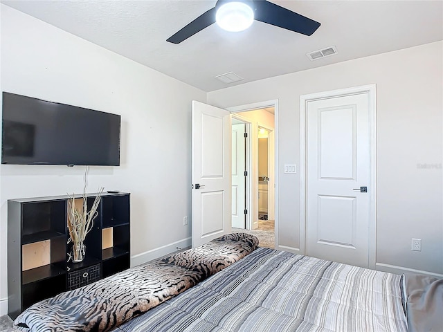 bedroom with carpet floors and ceiling fan