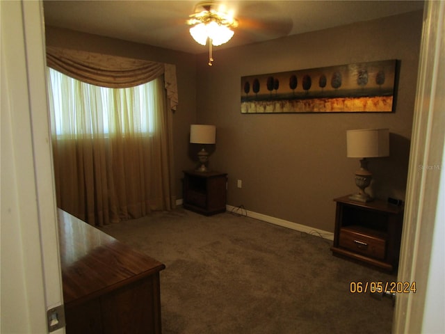 interior space featuring carpet floors and ceiling fan