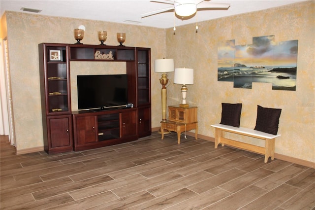 400 Oakridge Blvd Unit 6, Daytona Beach, FL 32118 - living room featuring baseboards, a ceiling fan, wood finished floors, and visible vents