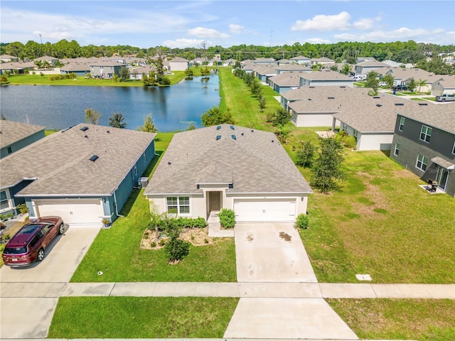 aerial view with a water view