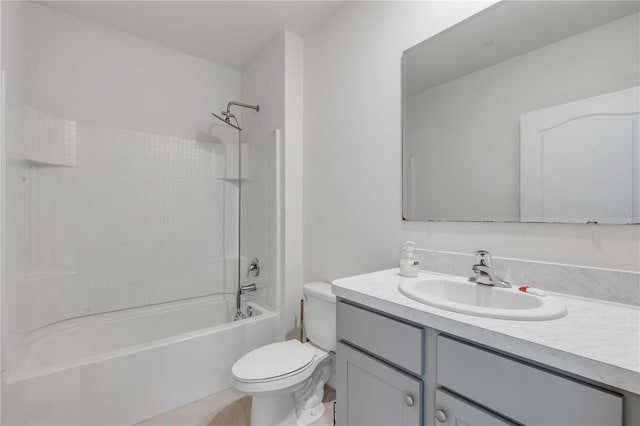 full bathroom with vanity, bathtub / shower combination, and toilet