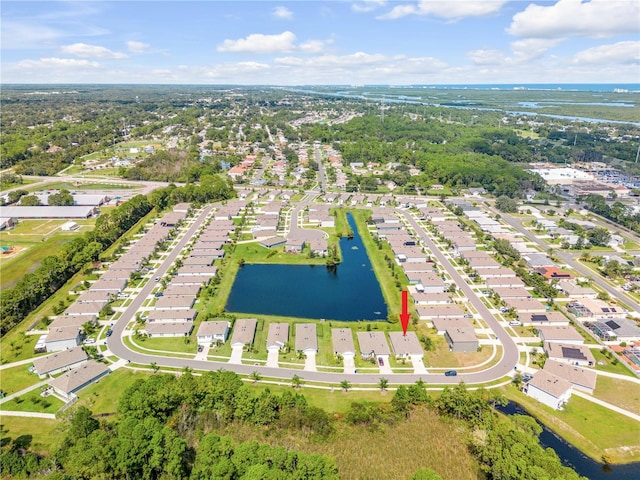 aerial view with a water view