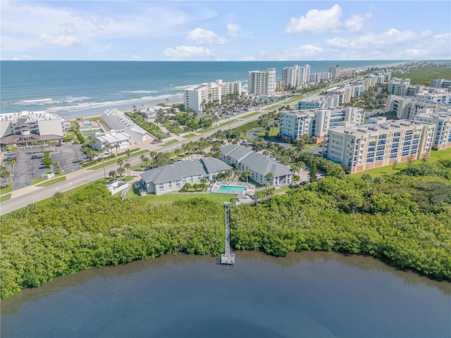 aerial view with a water view