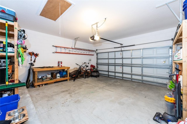 garage with a garage door opener