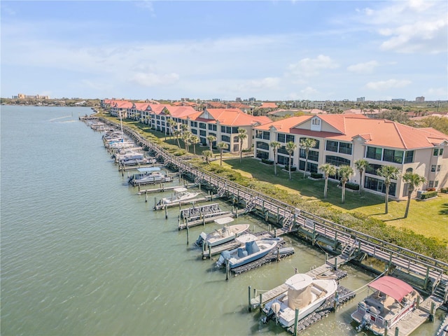 drone / aerial view featuring a water view