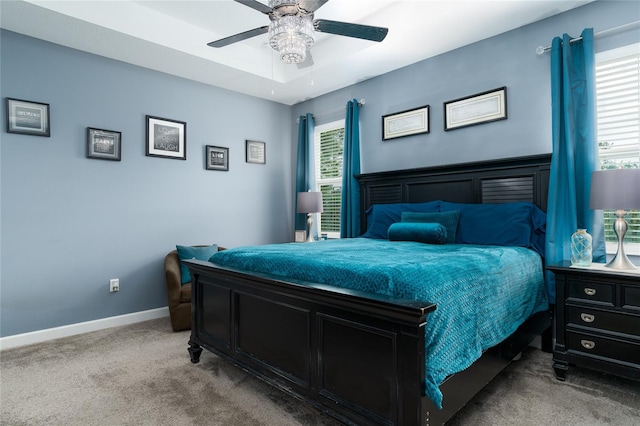 bedroom featuring carpet flooring and ceiling fan