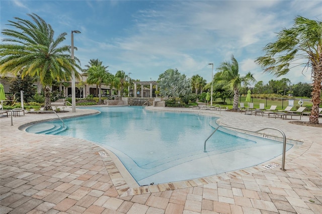 view of pool featuring a patio