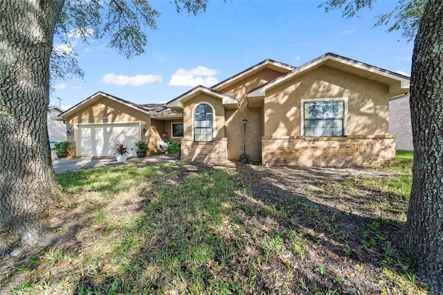 single story home with a garage