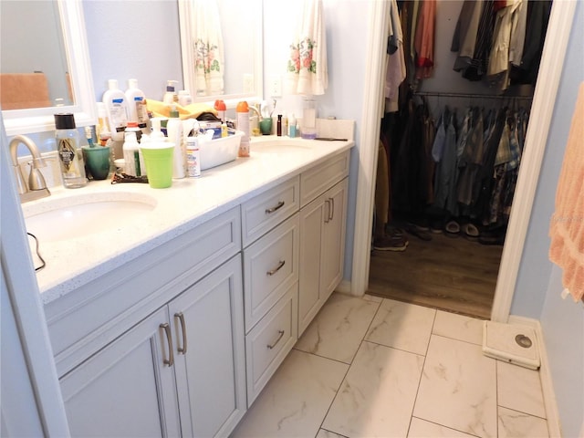 bathroom with vanity and wood-type flooring