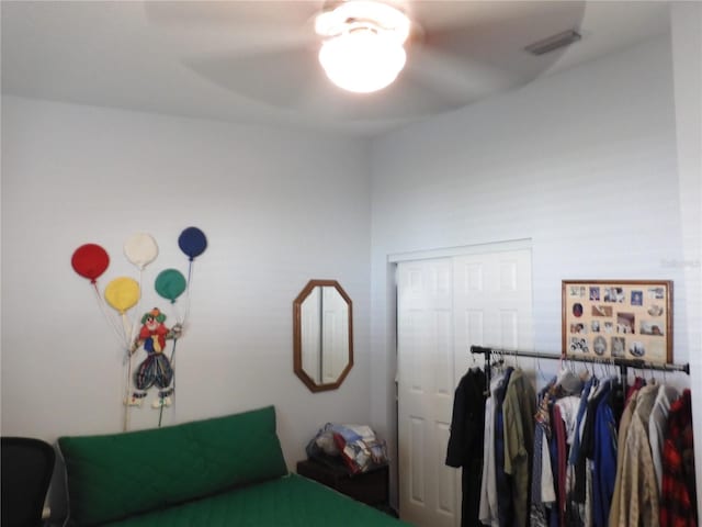 bedroom with a closet and ceiling fan