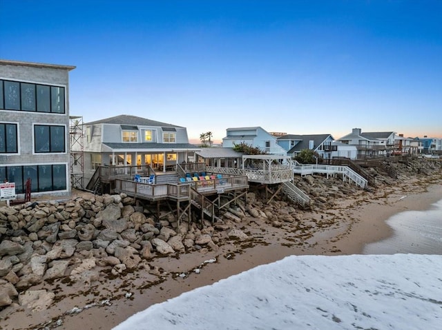 exterior space with a beach view