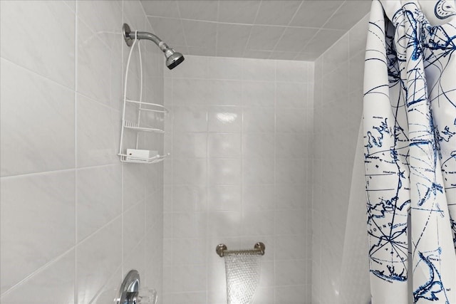 bathroom with a shower with curtain