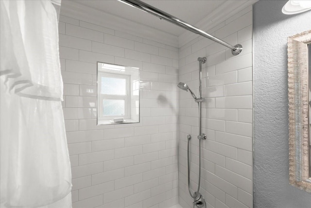 bathroom with a shower with shower curtain