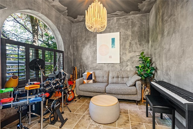 interior space with an inviting chandelier