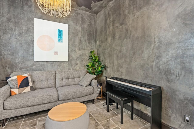 living room featuring a chandelier