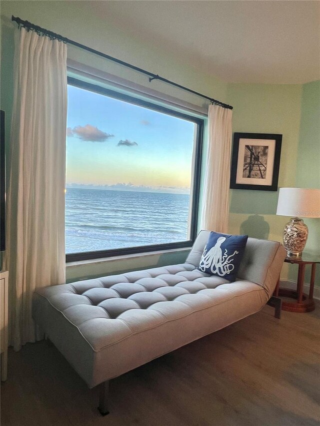 5207 S Atlantic Ave Unit 0622, New Smyrna Beach, FL 32169 - bedroom featuring baseboards, a water view, and wood finished floors