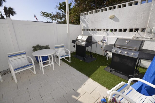 5207 S Atlantic Ave Unit 0622, New Smyrna Beach, FL 32169 - view of patio / terrace with a fenced backyard and a grill