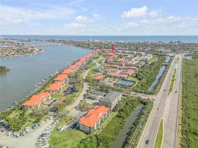 bird's eye view featuring a water view