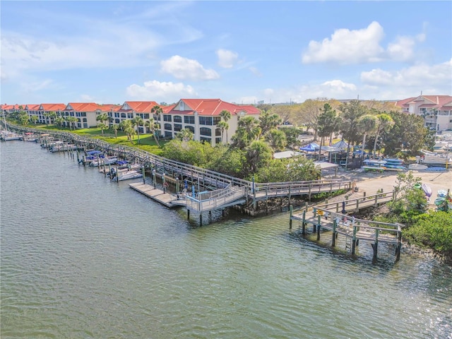 exterior space with a water view