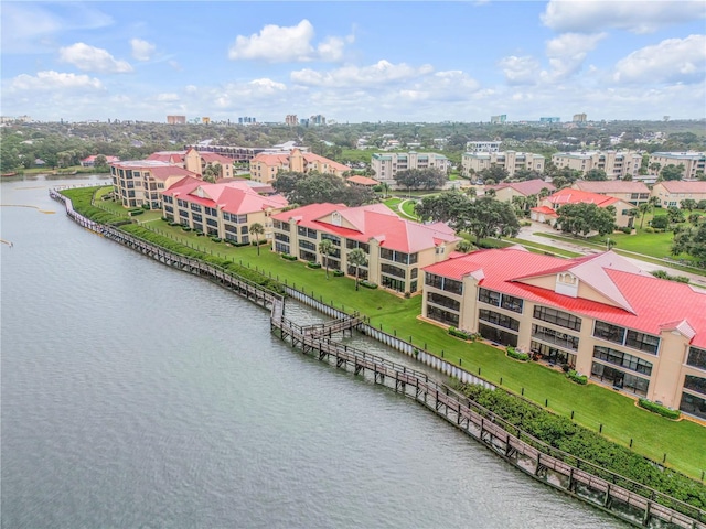 aerial view featuring a water view