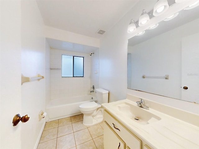 full bathroom with tile patterned flooring, vanity, toilet, and tiled shower / bath combo