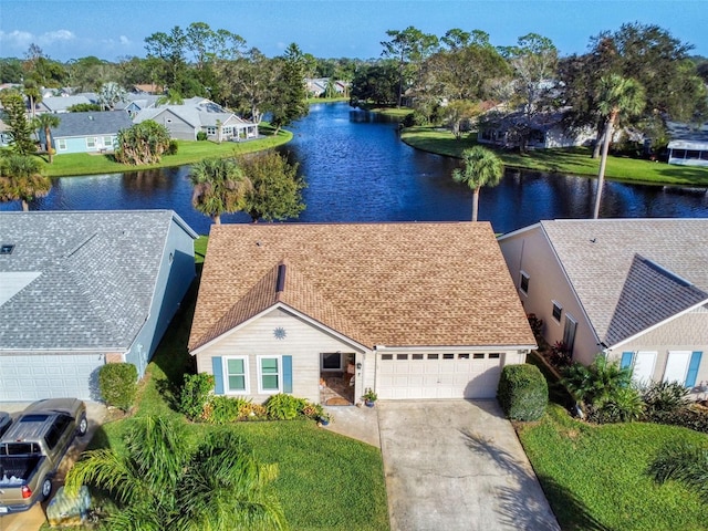 aerial view featuring a water view