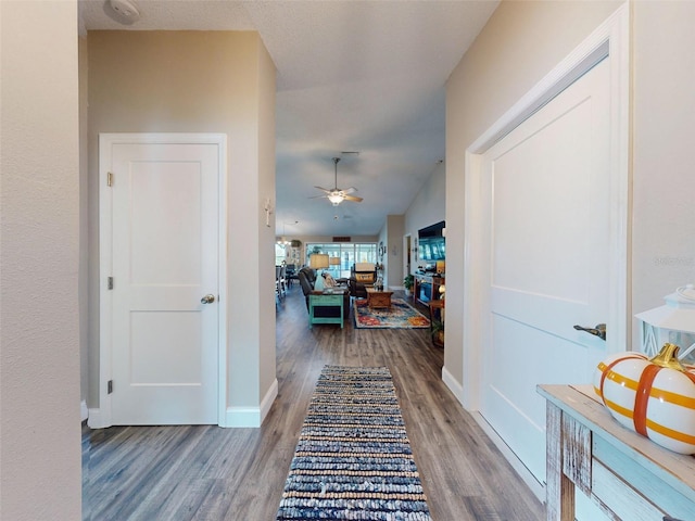 hall with wood-type flooring