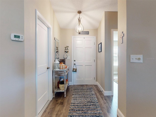 entryway with hardwood / wood-style floors and a textured ceiling