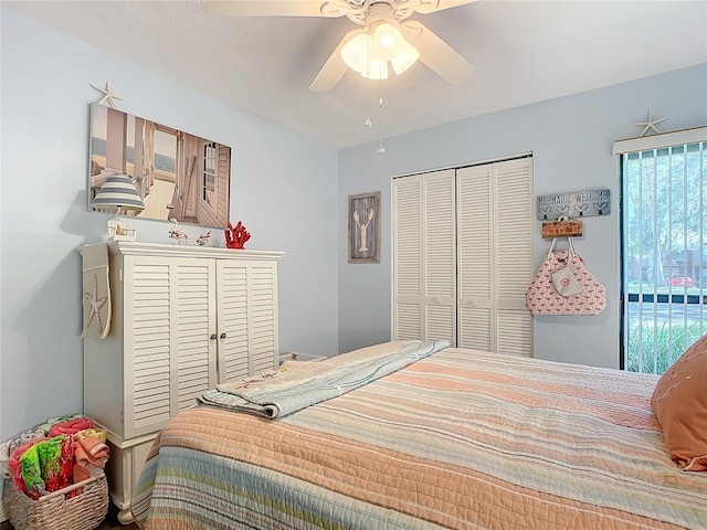 bedroom with a closet and ceiling fan