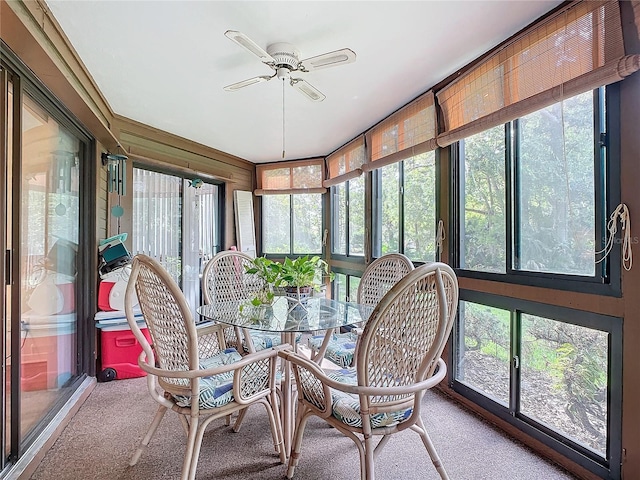 sunroom / solarium with plenty of natural light and ceiling fan