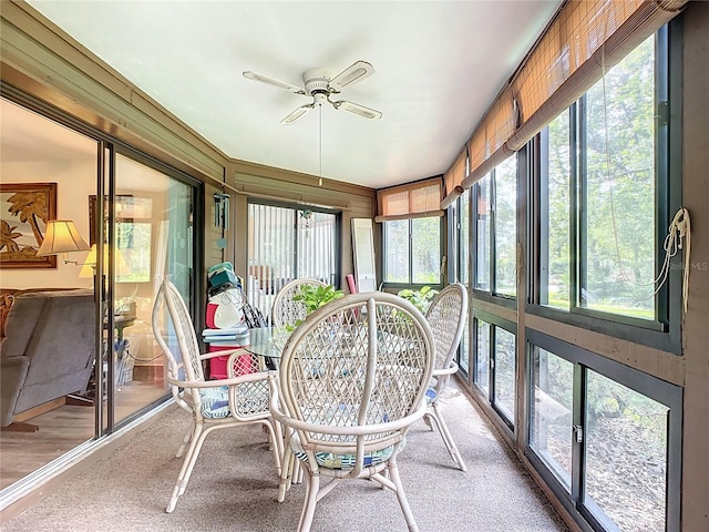 sunroom / solarium with ceiling fan and plenty of natural light