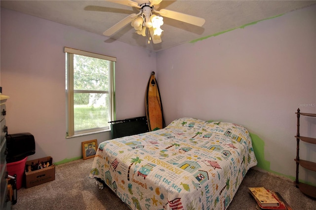 bedroom featuring carpet flooring and ceiling fan