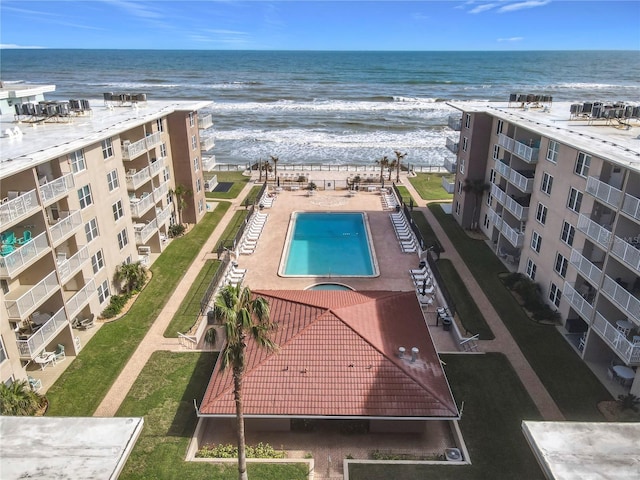 aerial view with a water view