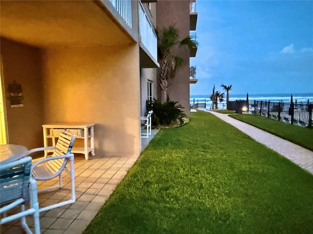 view of yard with a water view