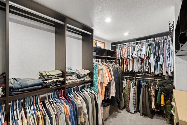 spacious closet featuring light carpet